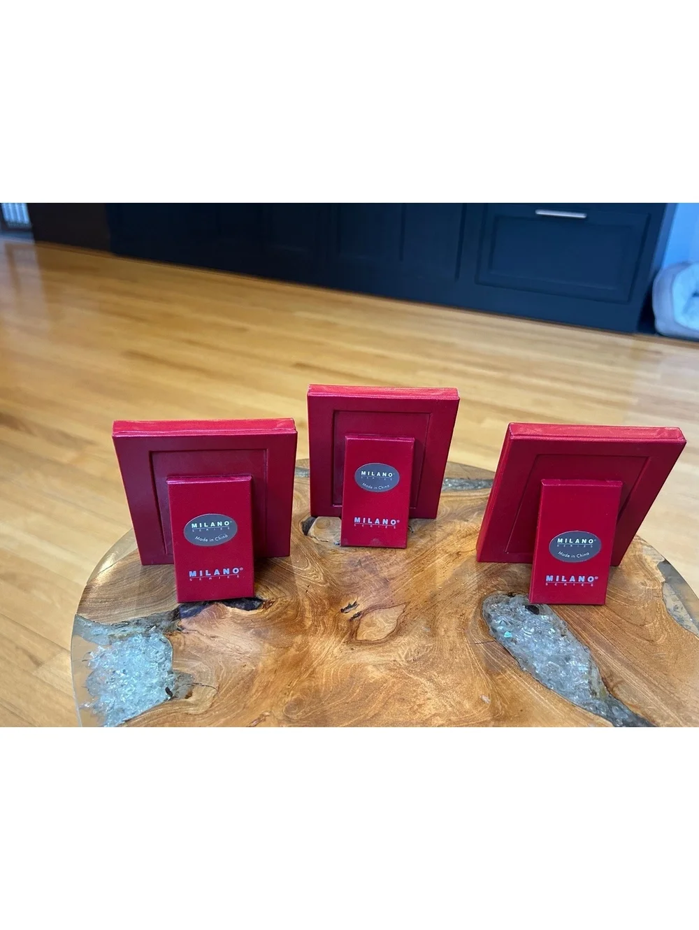 Set of Three Red Milano Photo Frames 3”x2”